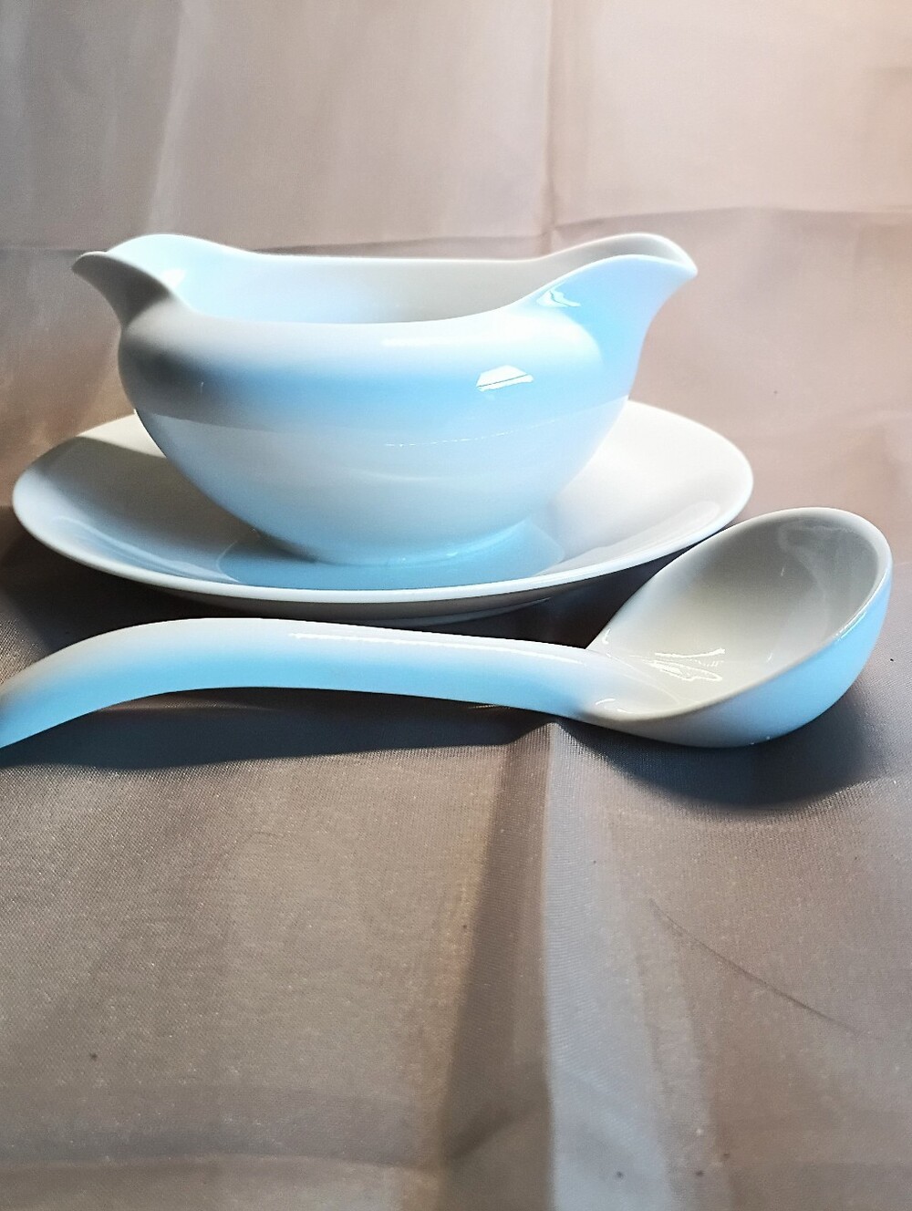 White Ceramic Gravy Boat with Ladle and Saucer